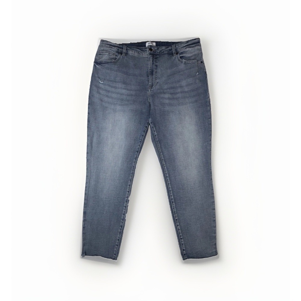 Pistola Skinny Ankle Jeans 18W High Rise Distressed Raw Hem Medium Wash Blue